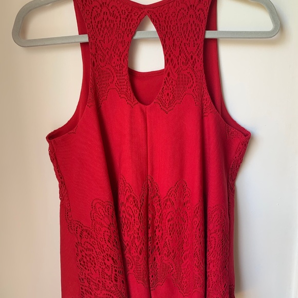 Red Lace Tank with Keyhole Back - Picture 3 of 3